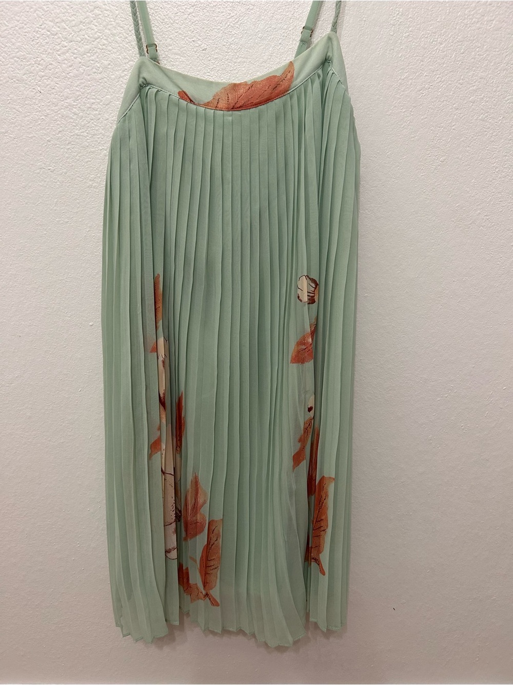Forever 21 Pleated Mini Dress in Mint Green with Orange Floral Detail